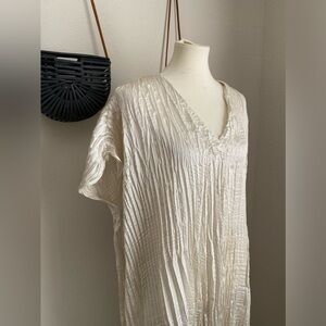 H&M Cream Ivory Satin Cap Sleeve Shift Gown Dress, Size Small